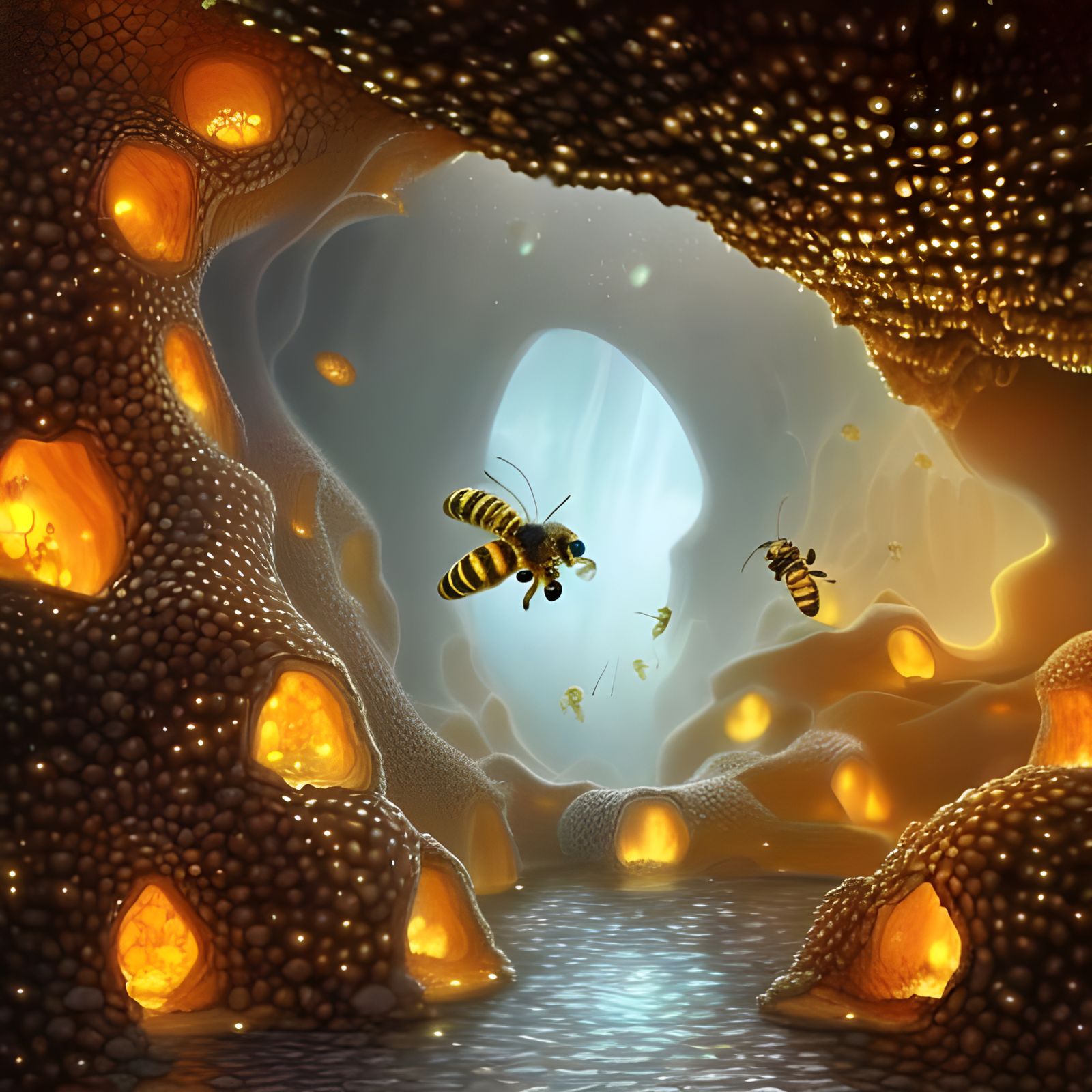 Magical Honeycomb Cave with Crystalline Details