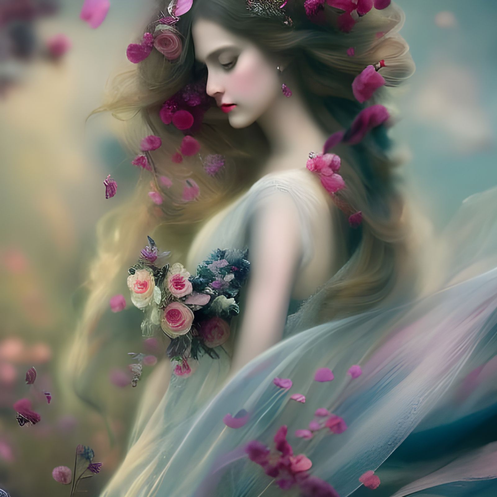 Victorian Girl in Poppy Field, Rococo Oil Painting