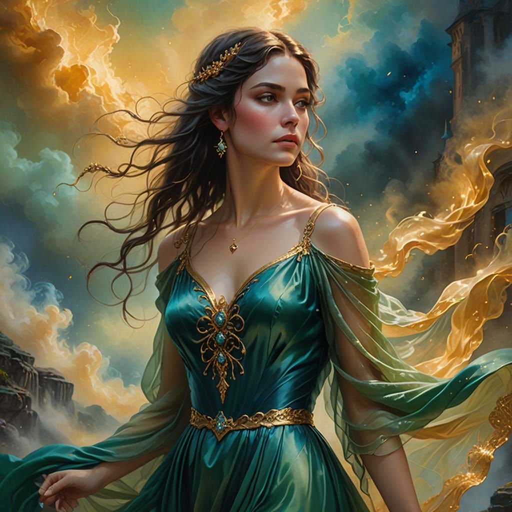 Ethereal Young Woman in Mystical Golden Hues