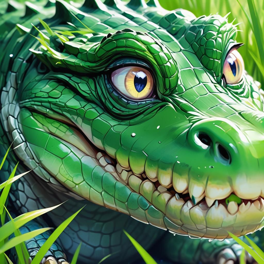 Cute Cartoon Crocodile with Hypnotic Eyes: Anime Concept Art