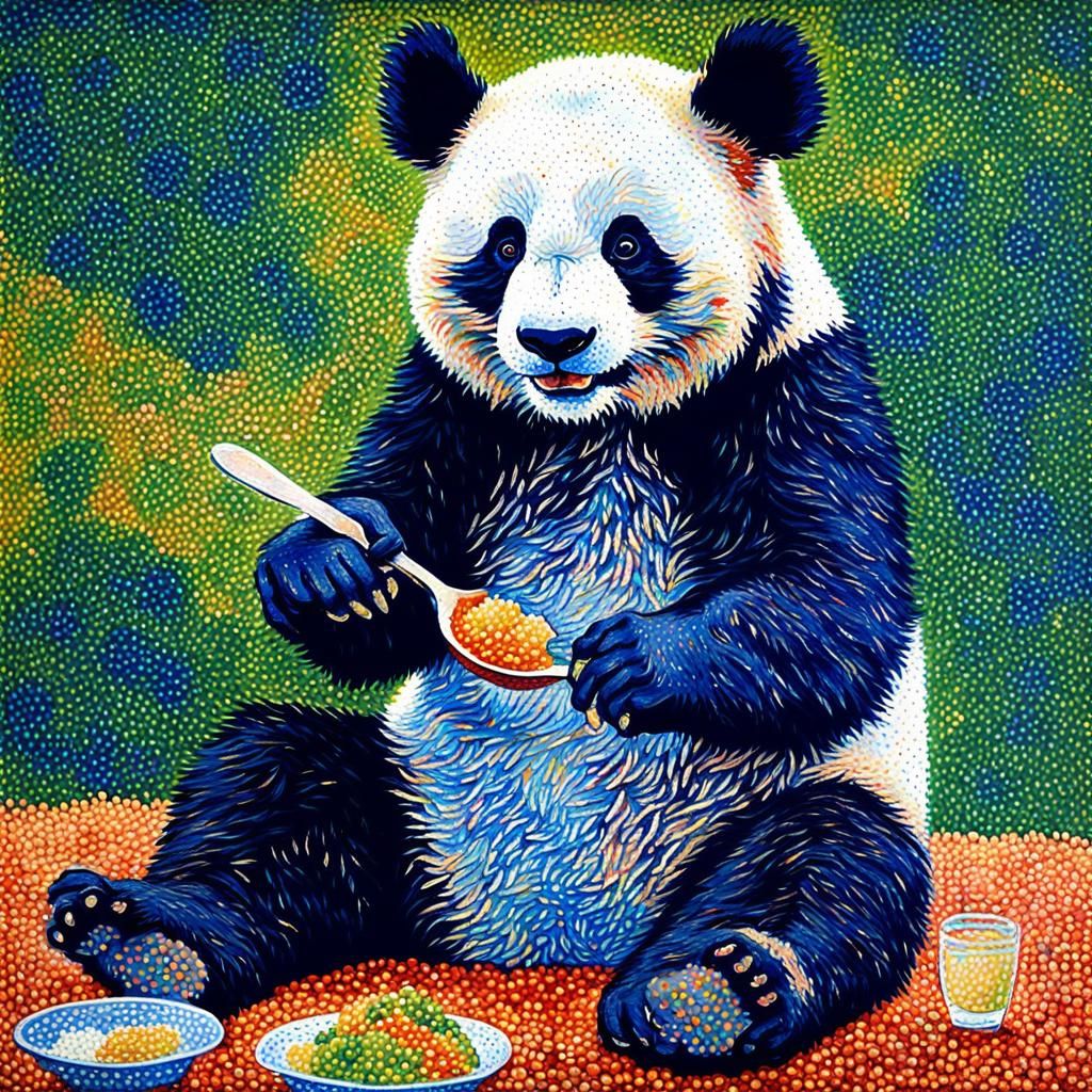 Pointillist Panda Bear Inspired by Impressionism