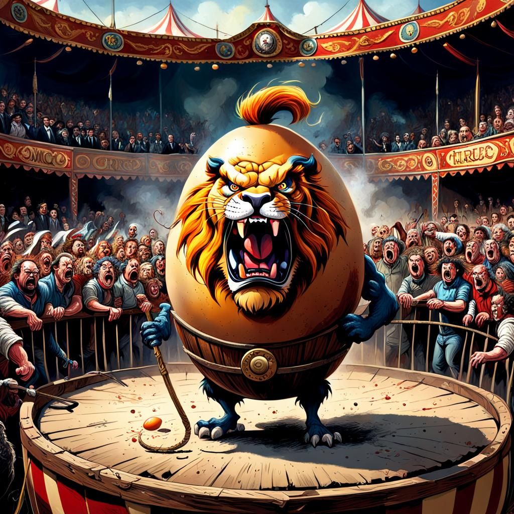 Angry Egg Circus Performer in Photorealistic Style