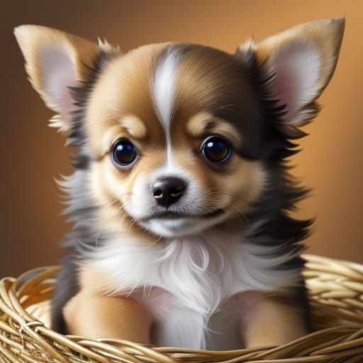 Chihuahua Puppy Portrait in Oil Painting Style