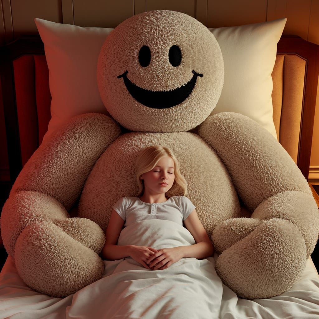 Gentle Pillow Giant Enfolds a Sleeping Girl in Warmth and Co...