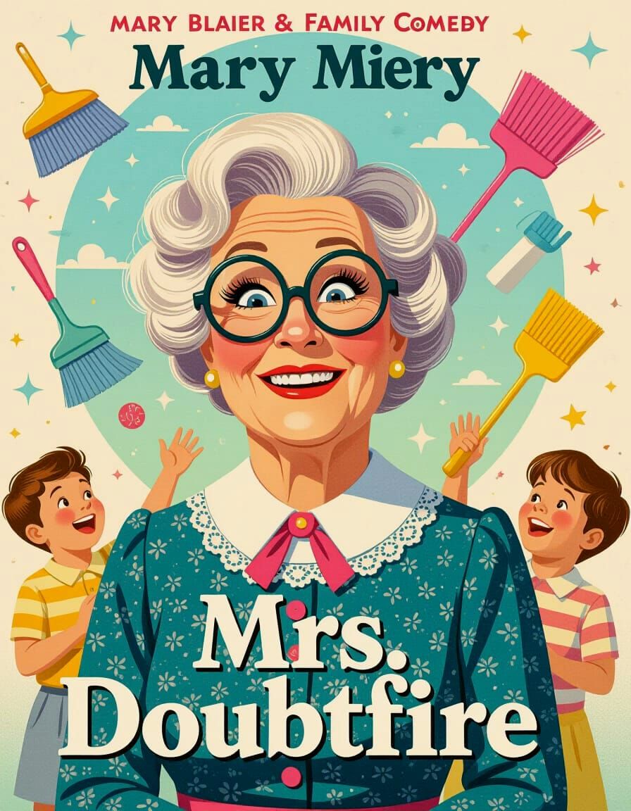 Mrs. Doubtfire Reimagined Movie Poster in Whimsical Style