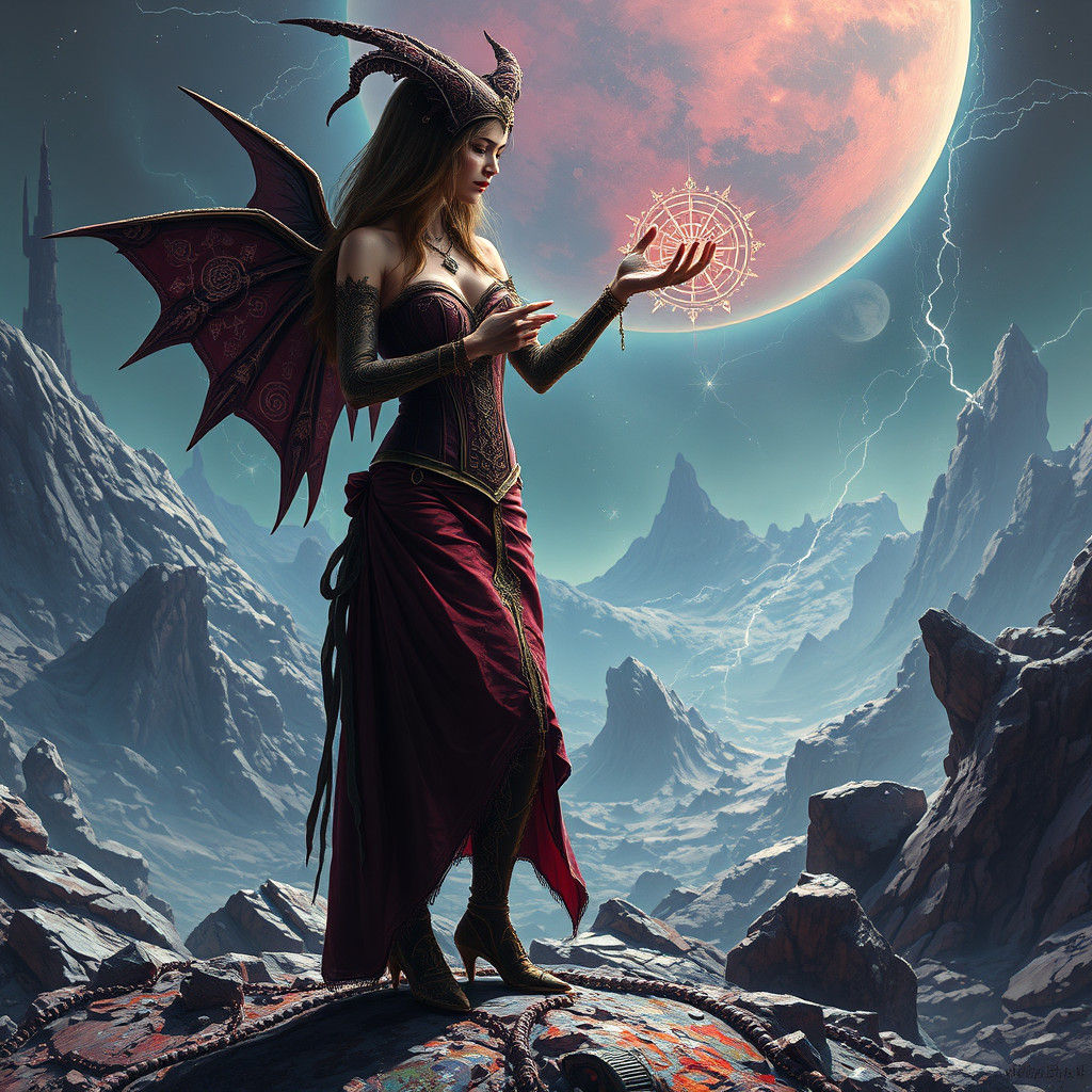 Space Witch Practicing Magic on Alien Planet