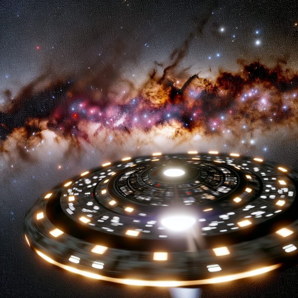 Alien Spaceship with Habitats in the Milky Way