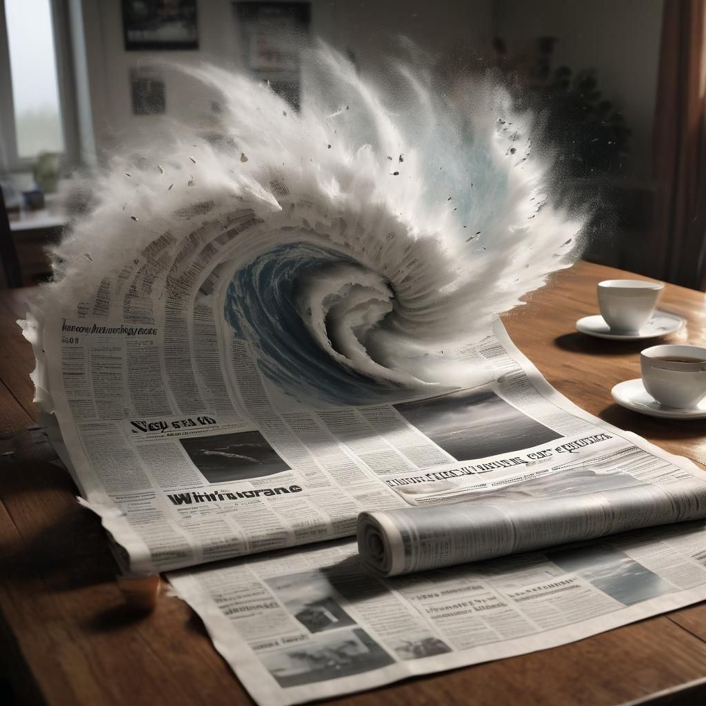Hurricane Emerges from Newspaper in Photorealistic Detail