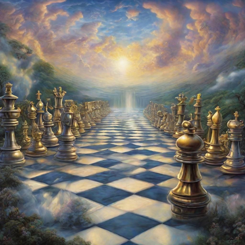 Infinite Chessboard with Fantastical Creatures in Digital Pa...