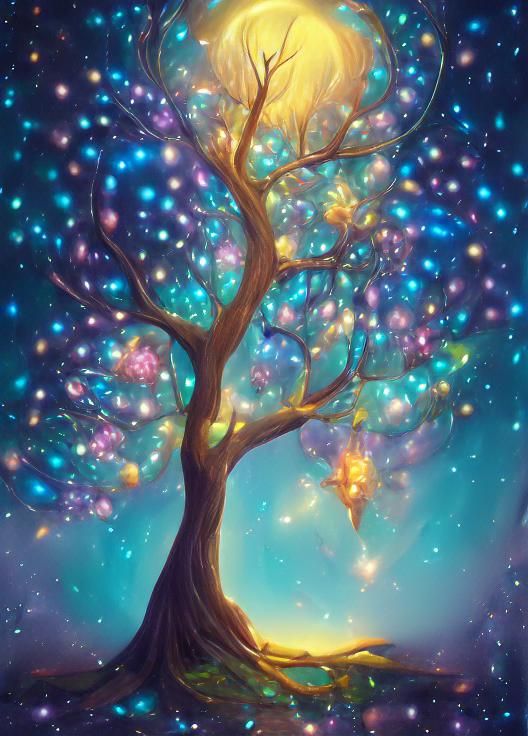 Luminous Fantasy Tree Under Astral Stars