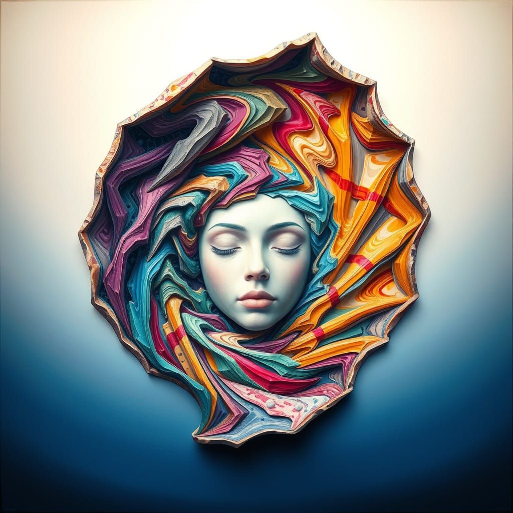 Abstract Mineral Sculpture with Serene Pastel Face