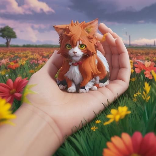 Anime Girl in Palm, Detailed 3D Render