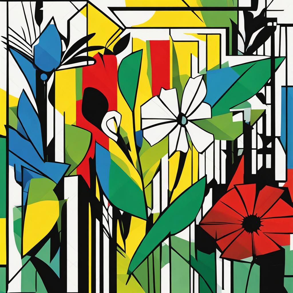 Geometric Abstract Flowers in Cubist Art Deco Style