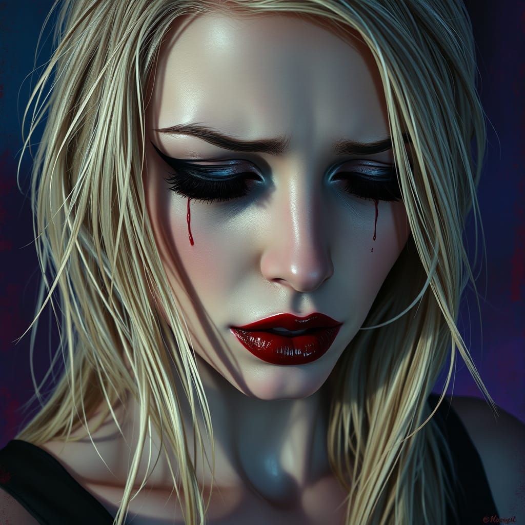 Goth Woman in Melancholy Hyperrealism