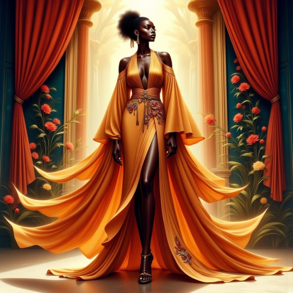 Black Artist in Embroidered Robe, Watercolor Illustration