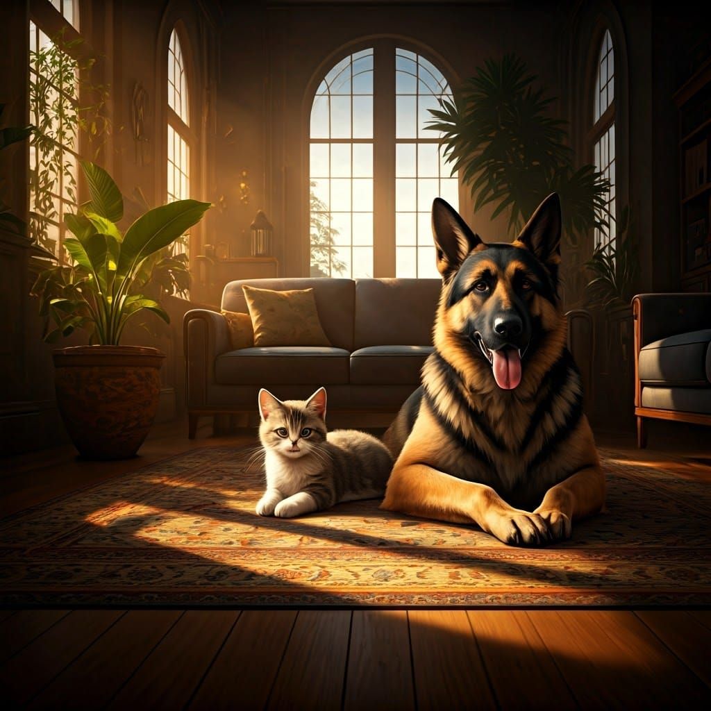Whimsical Canine Companions Bask in Sunlit Serenity
