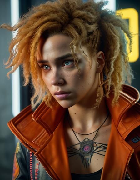Cyberpunk Portrait with Curly Blond Hair