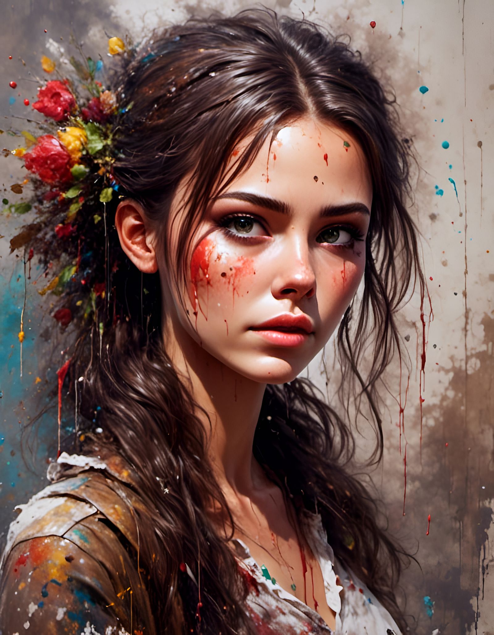 Brunette with Heavy Makeup in Graffiti Style