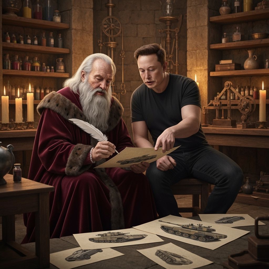 Elon Musk Shows Modern Tank Design to Leonardo da Vinci