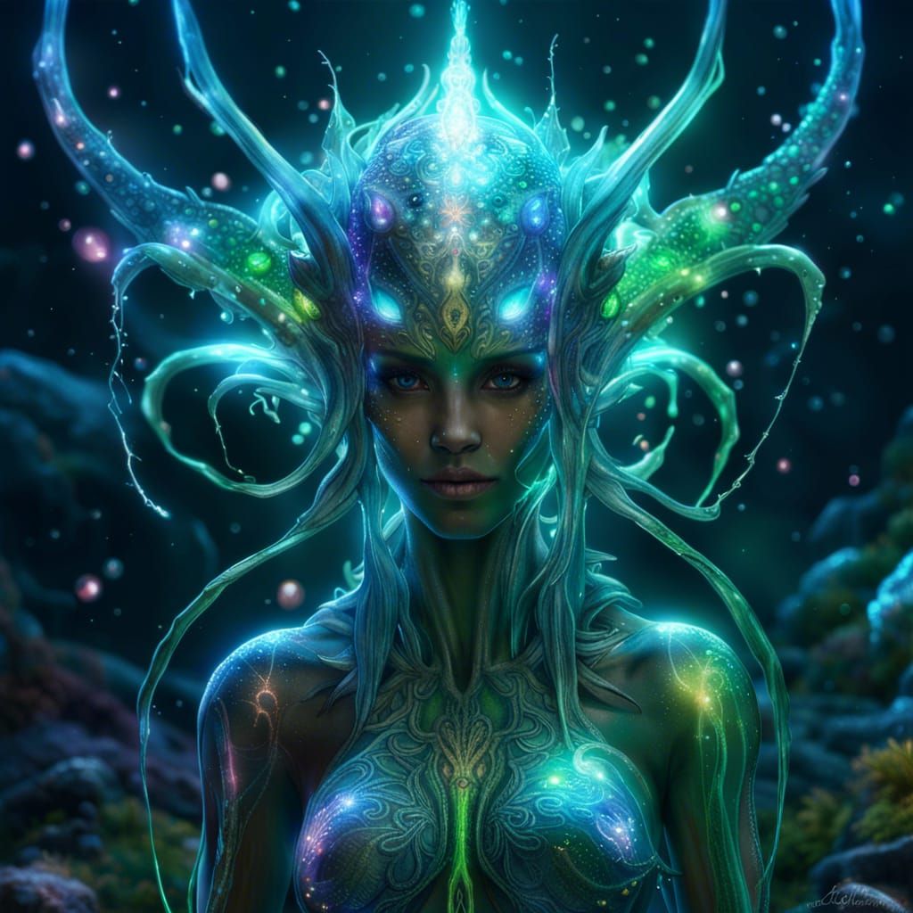 Bioluminescent Alien Siren in Glowpunk Fantasy