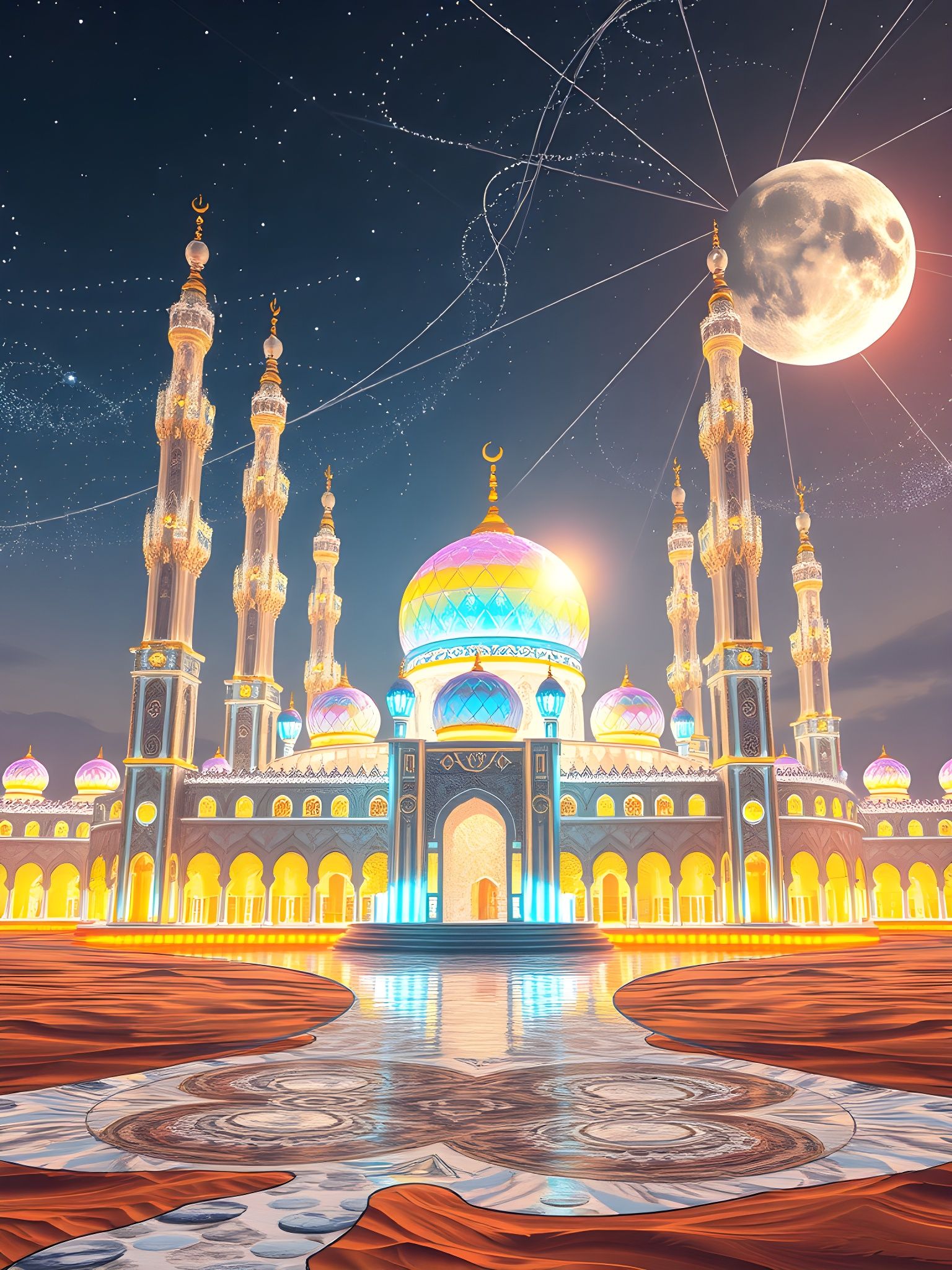 Crystalline Mosque Under a Starry Sky