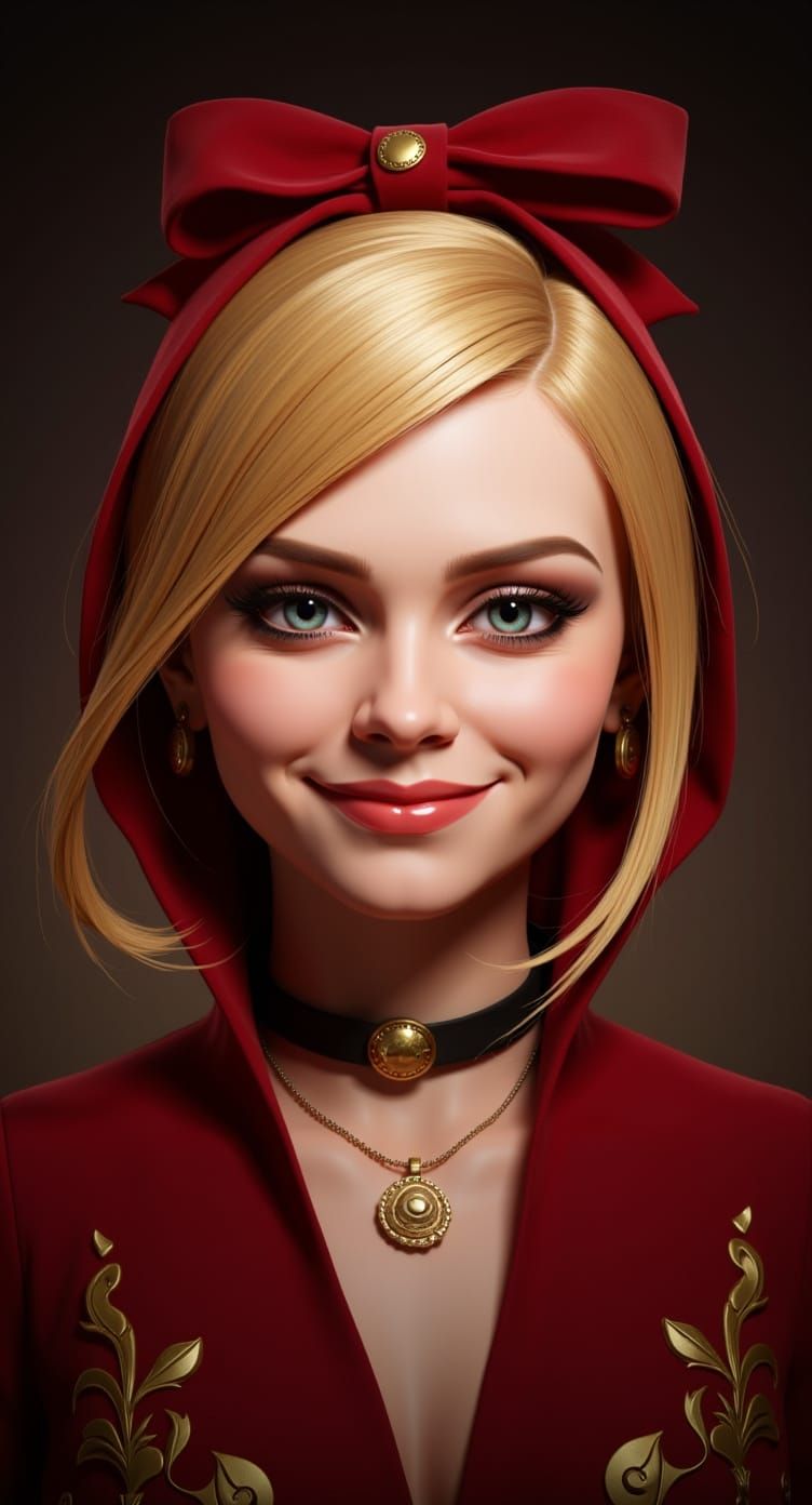 Elegant Blonde Woman Wrapped in Red Bow, Hyperdetailed Portr...