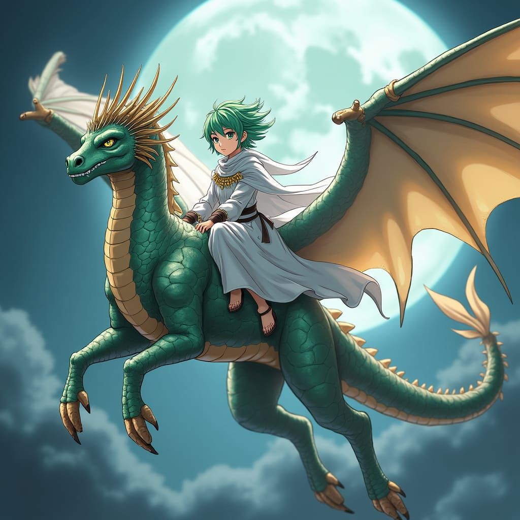 Half-Dragon Gryphon Rider in Anime Style