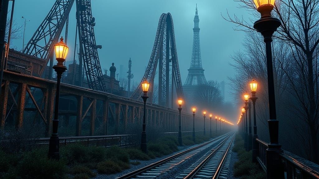 Abandoned Futuristic Amusement Park at Dusk