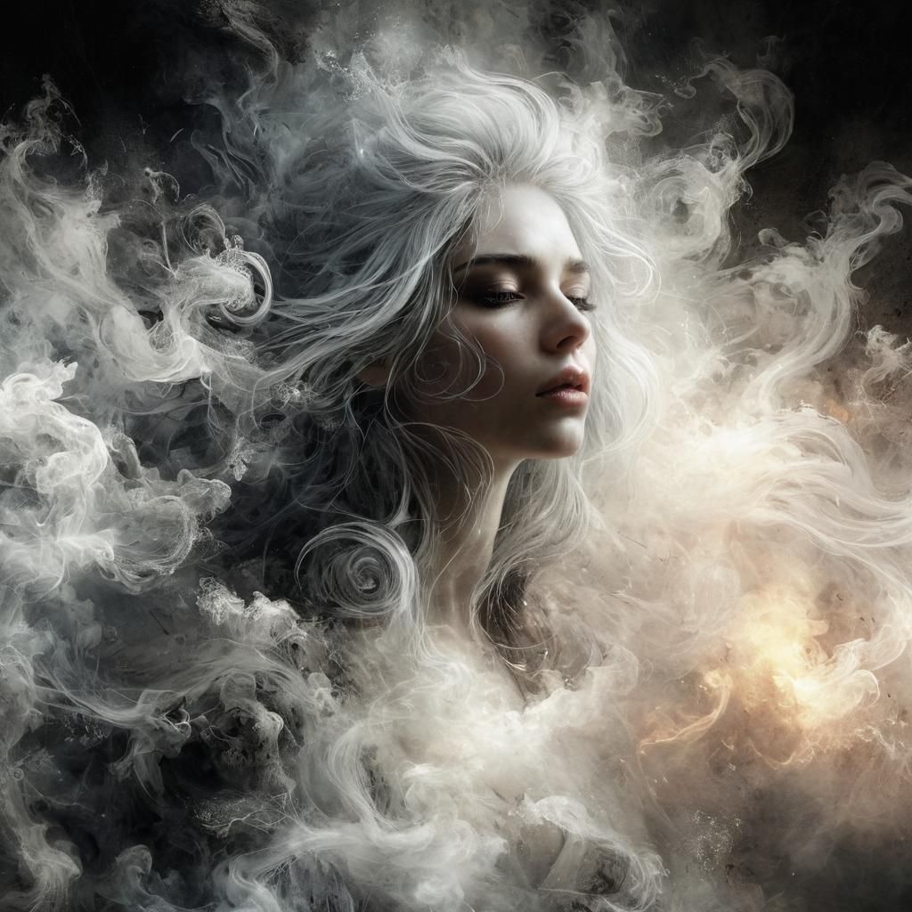Ethereal White-Haired Woman in Dark Fantasy Art