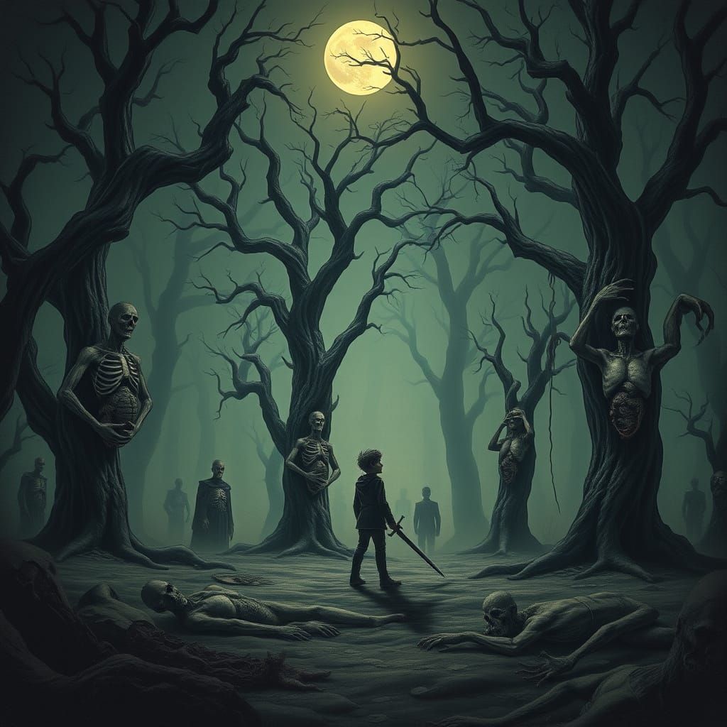 Haunting Moonlit Clearing in a Twisted Forest