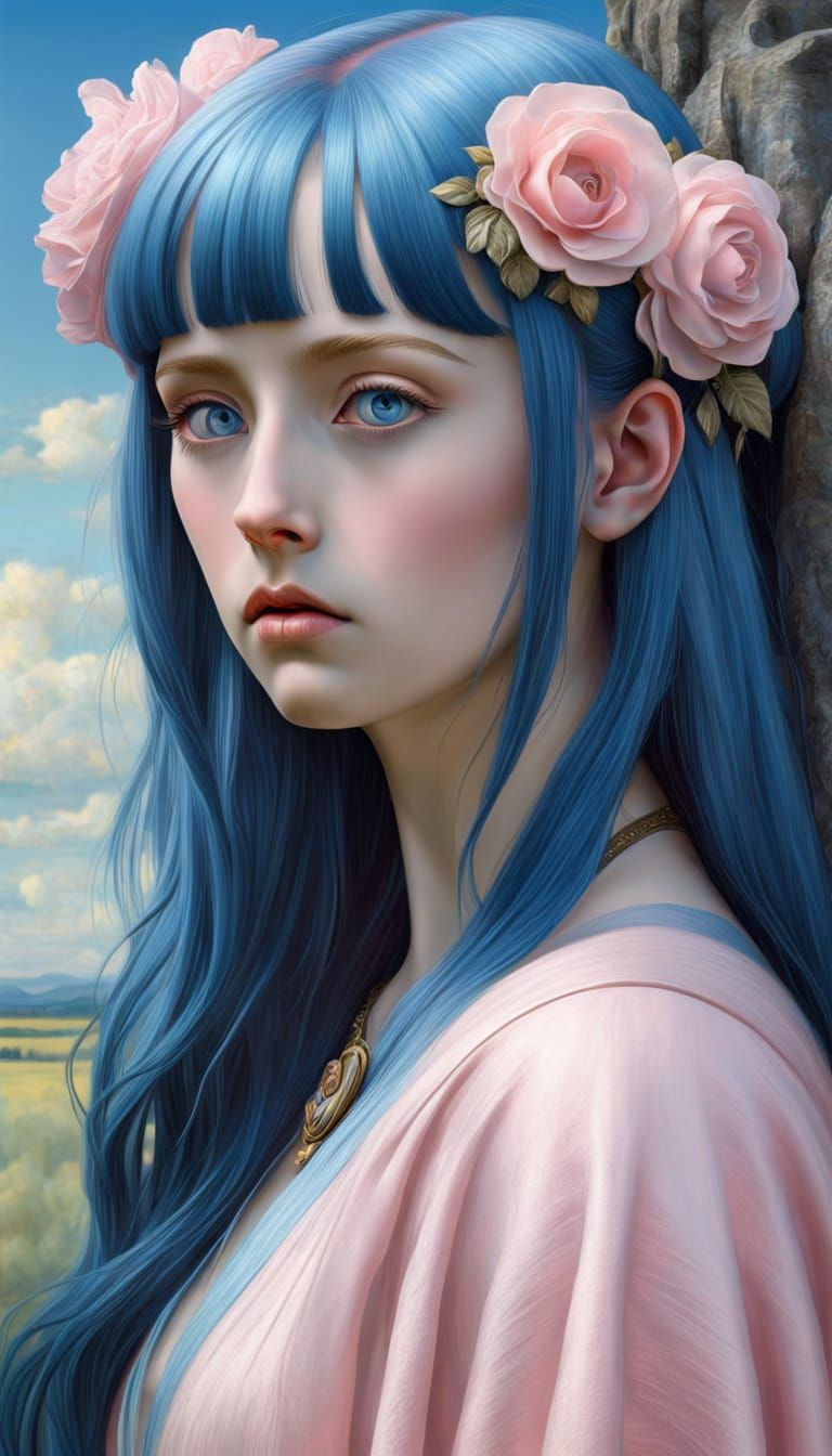 Goth Woman with Scowl in Dreamlike Surrealism Style