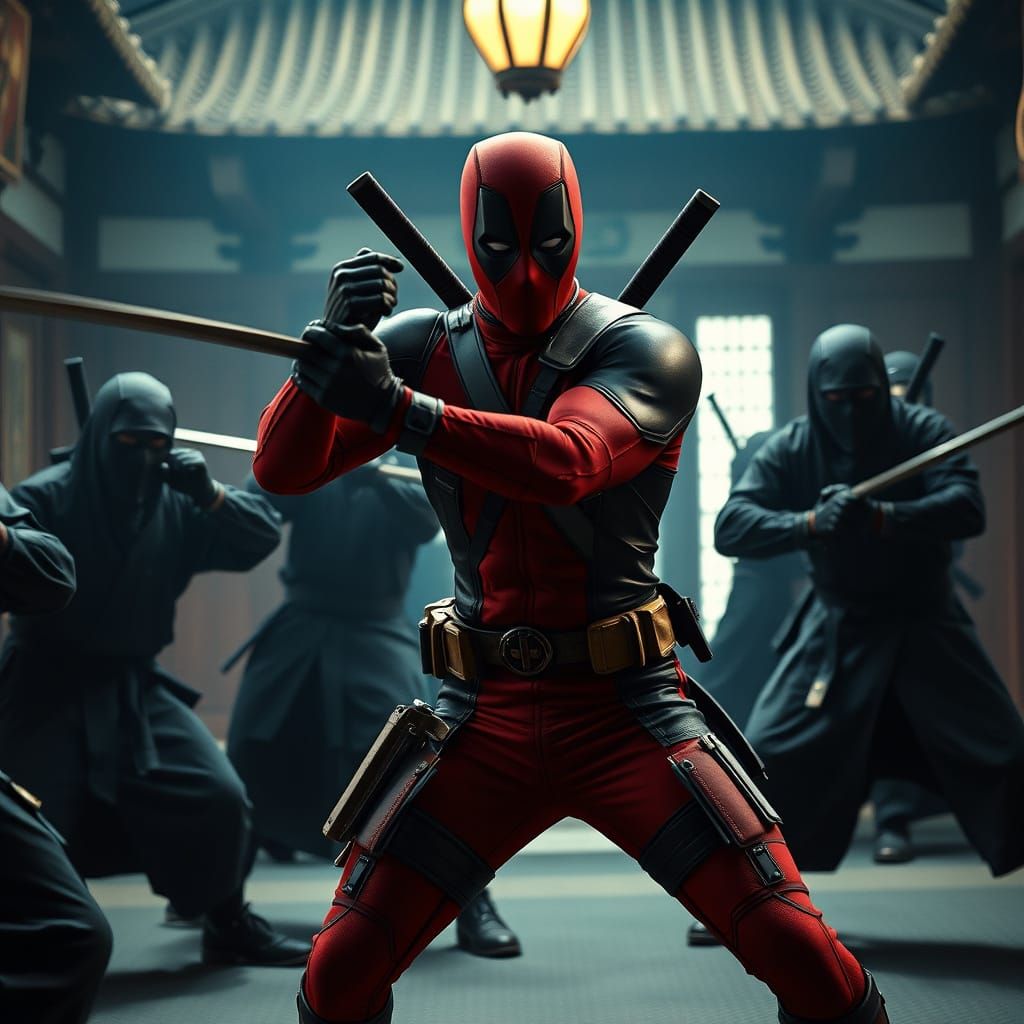 Deadpool vs Ninjas: Hand-to-Hand Combat at Dojo