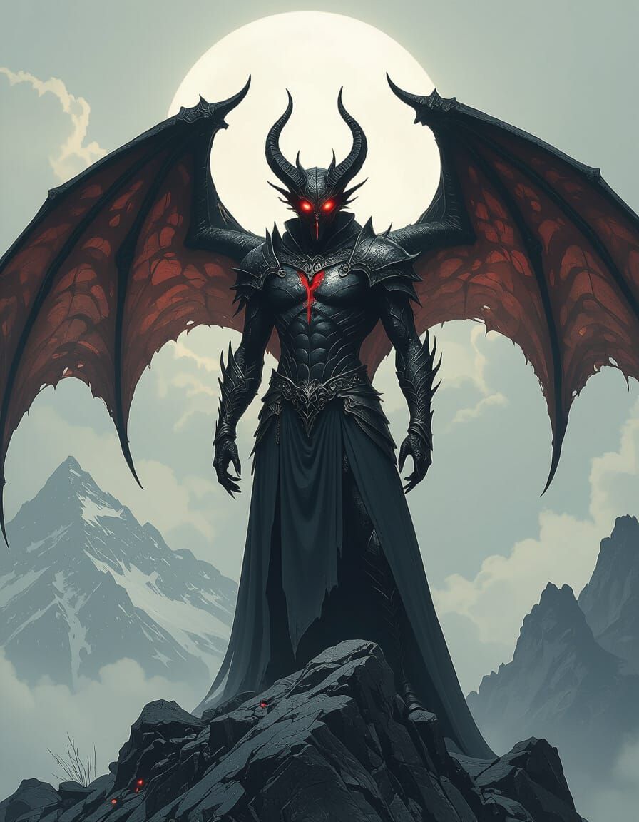 Dark Fantasy Mountain Creature in Gustave Doré Style