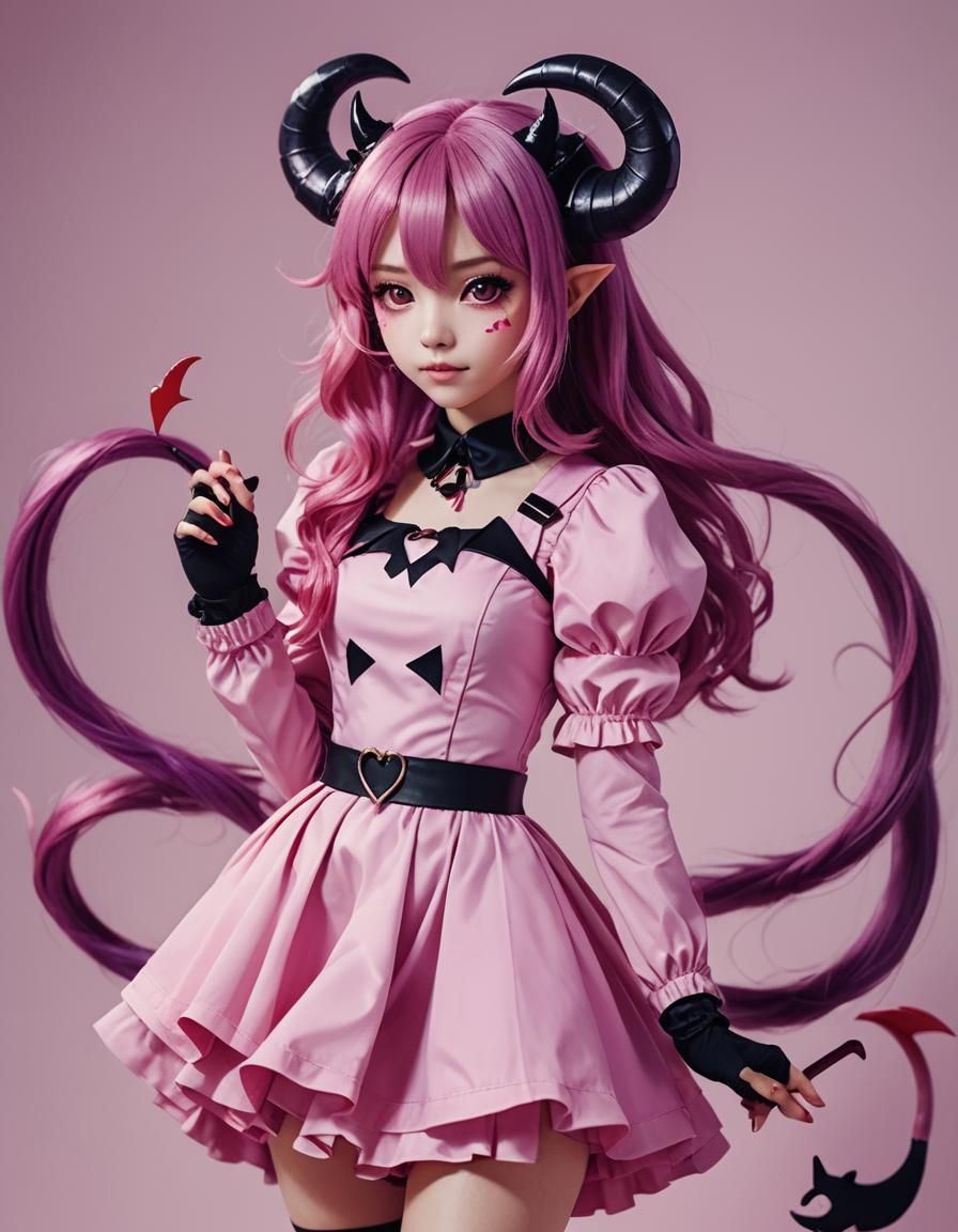 Ironmouse Fanart: VTuber as a Devil in Pink