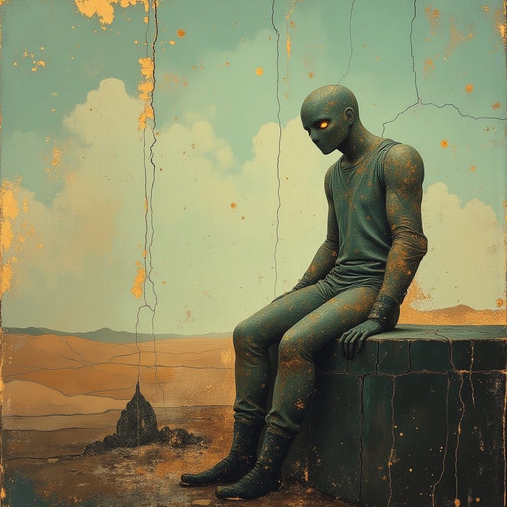 Astronaut on Colossal Battery in Desert Wasteland