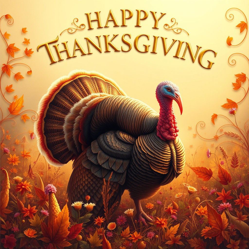 Vibrant Thanksgiving Turkey in Autumn Meadow