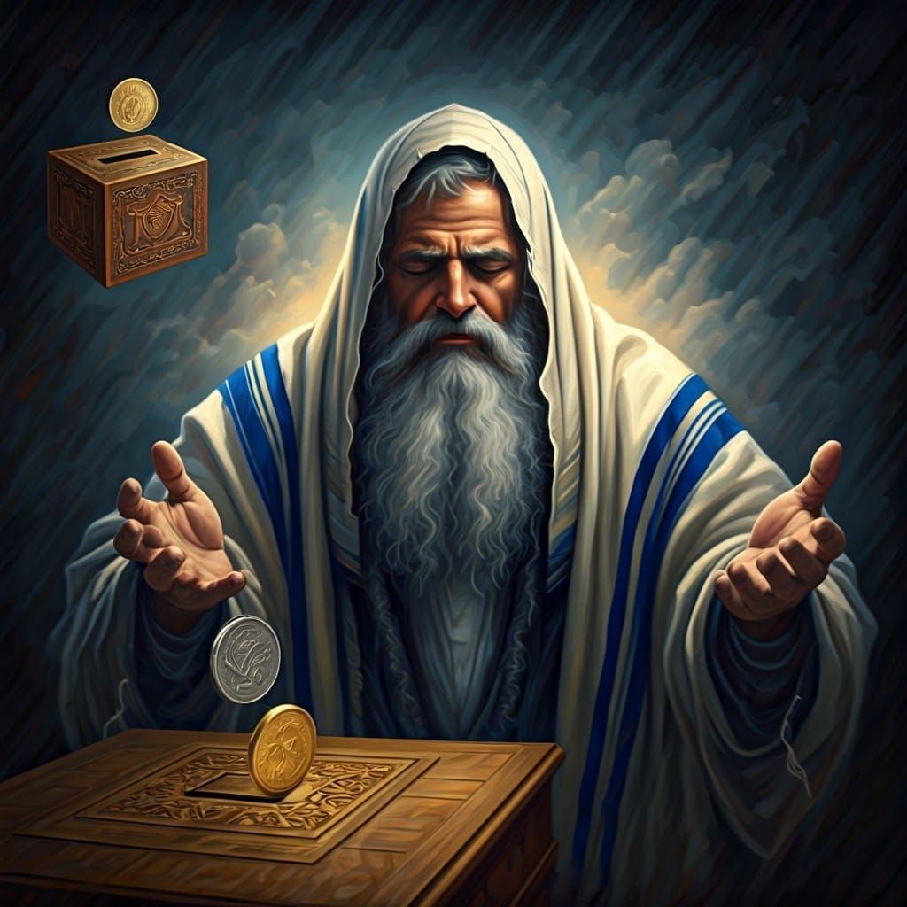 Jewish Man Blowing Shofar in Oil Painting