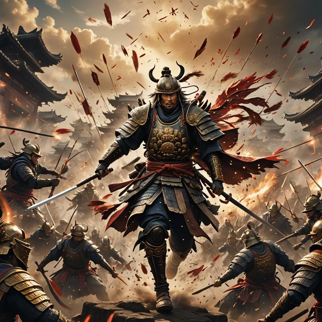 Samurai Warrior's Epic Charge in Fantasy Sunset