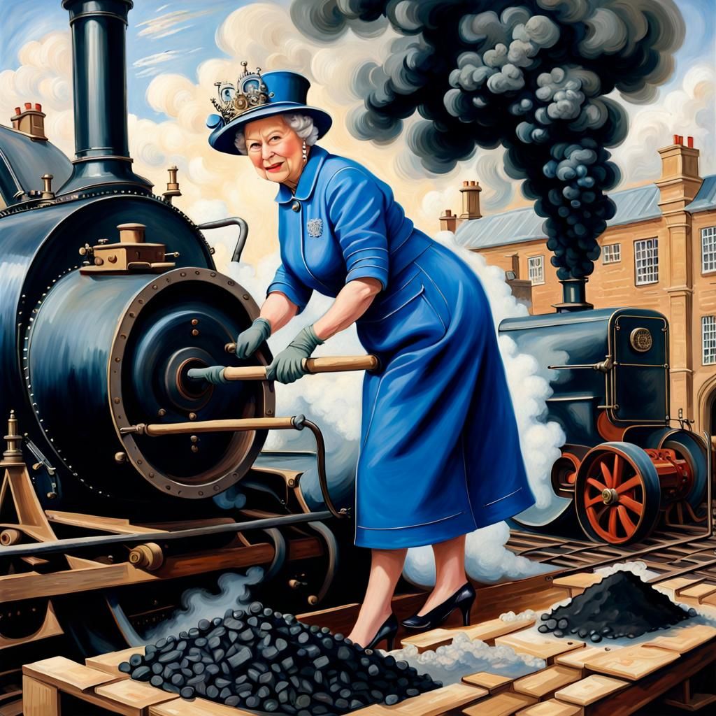 Queen Elizabeth II as Coal Shoveler: Baroque Painting