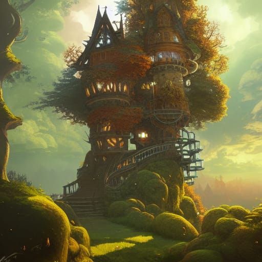 Fantasy Treehouse Castle in Autumnal Light