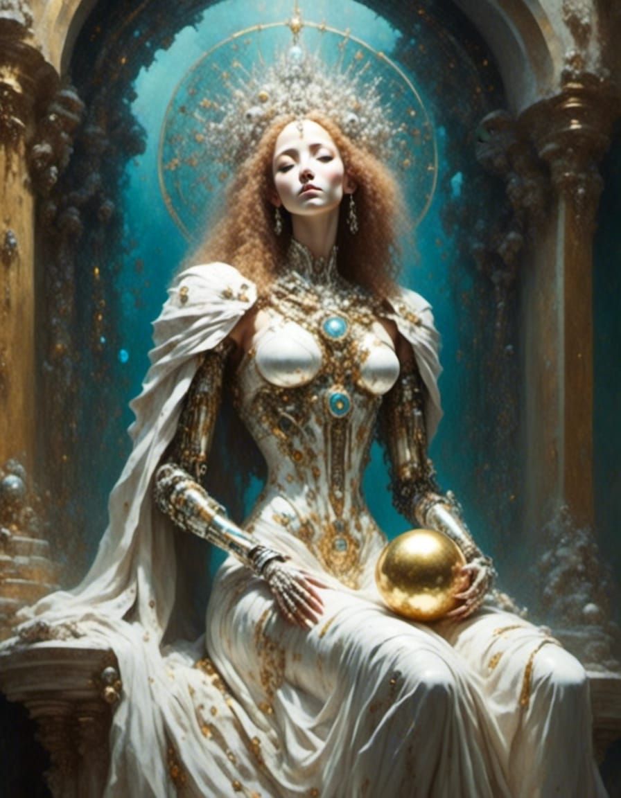 Female Christ in Dreamlike Chamber as Acrylic Painting