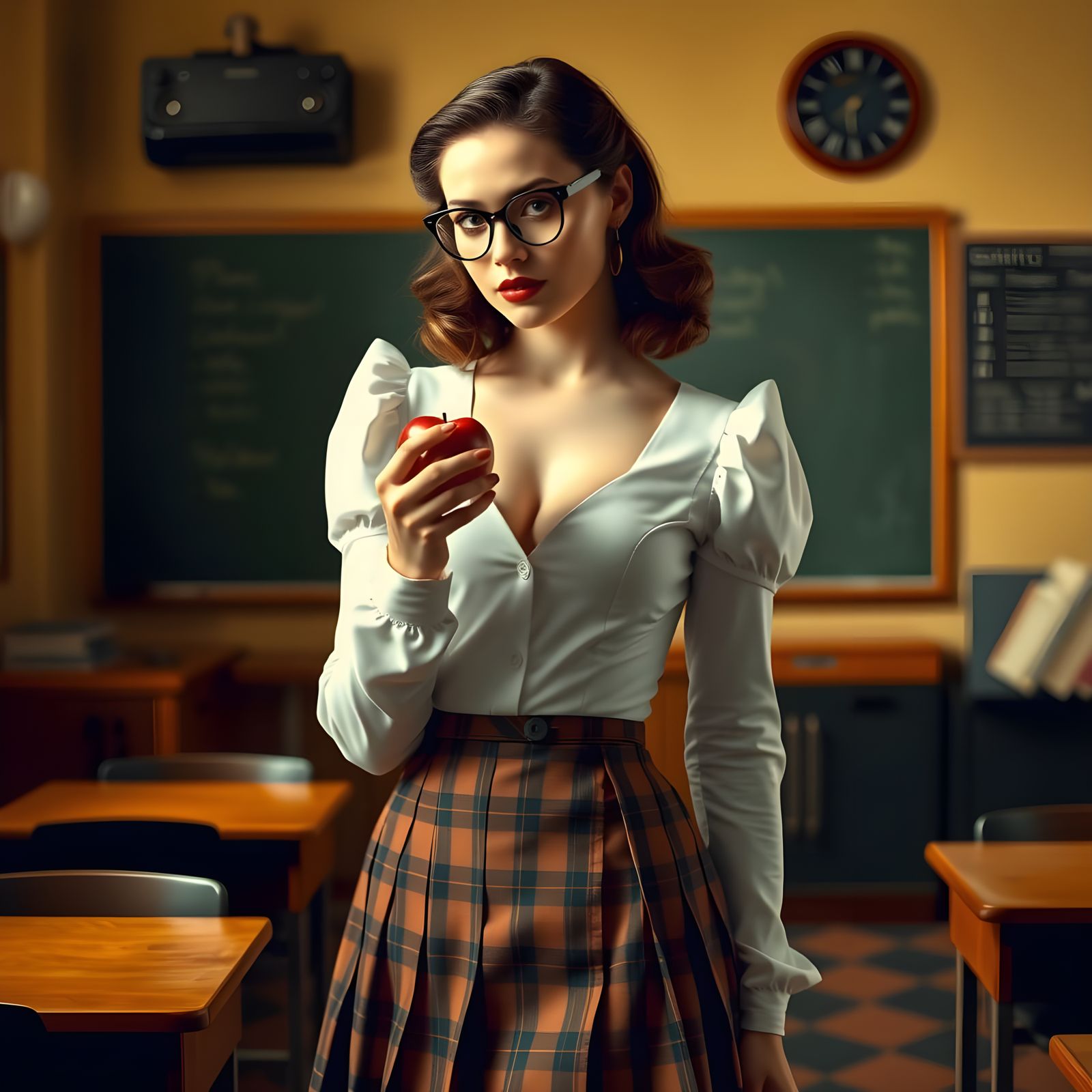 Alluring 1950s Teacher in Pre-Raphaelite Style