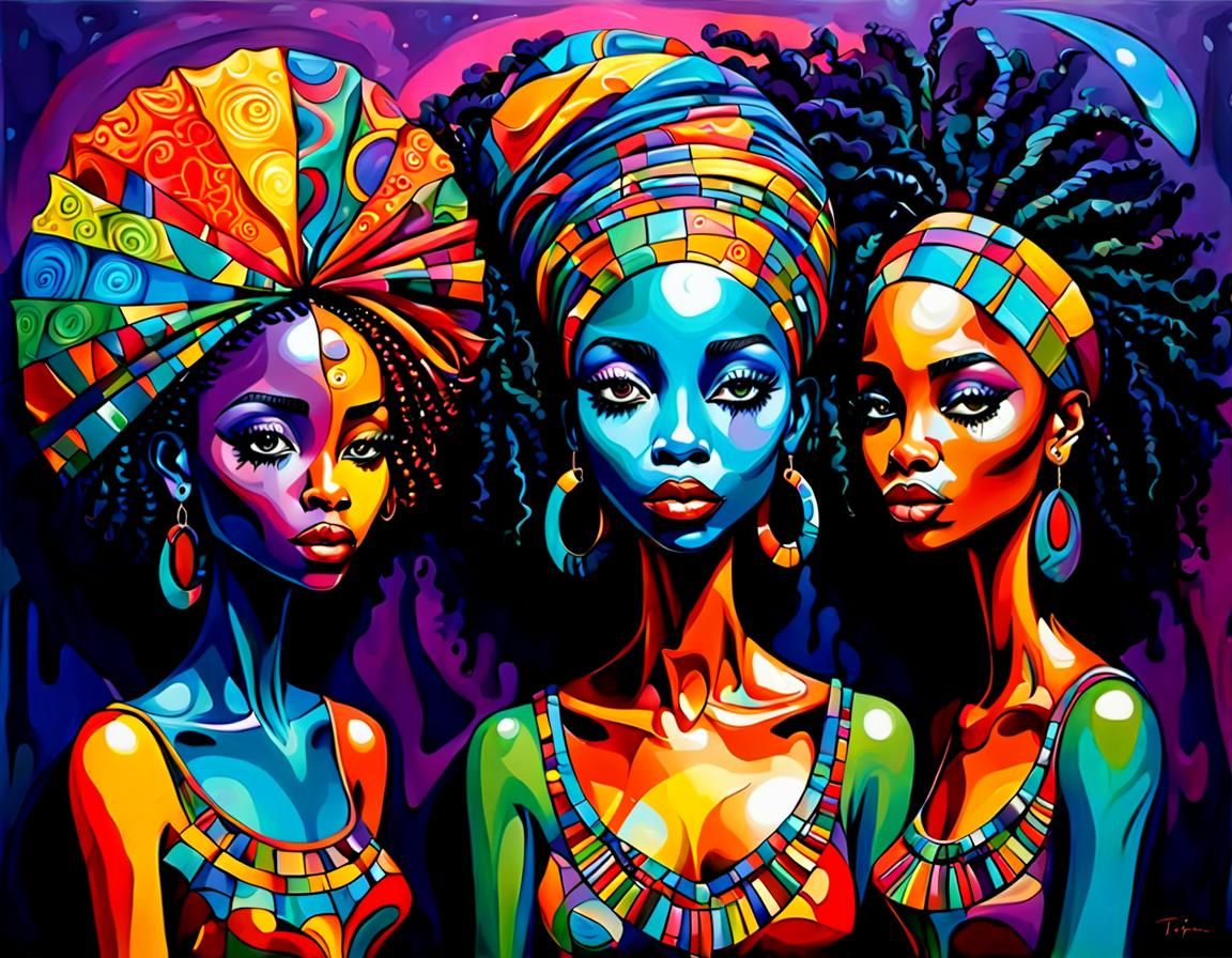 Abstract African American Women in Burtonesque Style