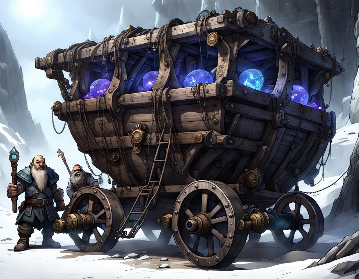 Steampunk Dwarves Mining Crystalline Gemstone Cave