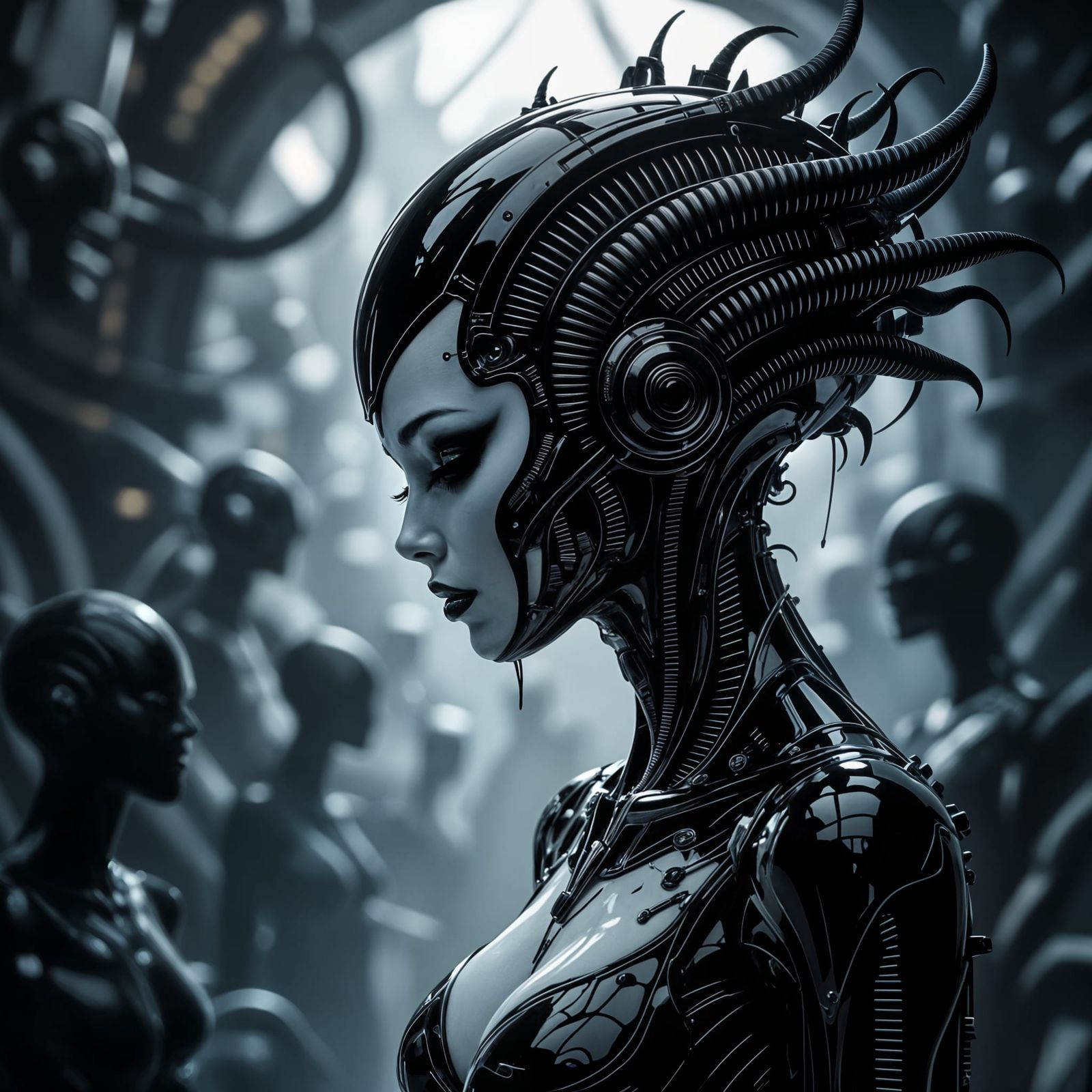 Biochemical Woman and Creatures in Giger Style