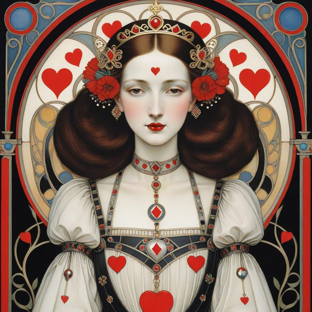 Queen of Hearts in Art Nouveau Style