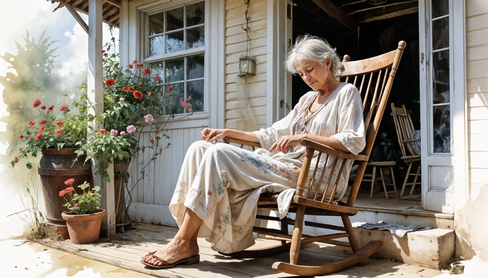 Bohemian Woman Relaxing in Watercolour Style