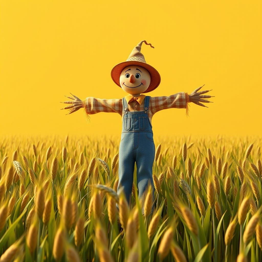 Funny Scarecrow in Wheat Field: 3D Digital Art