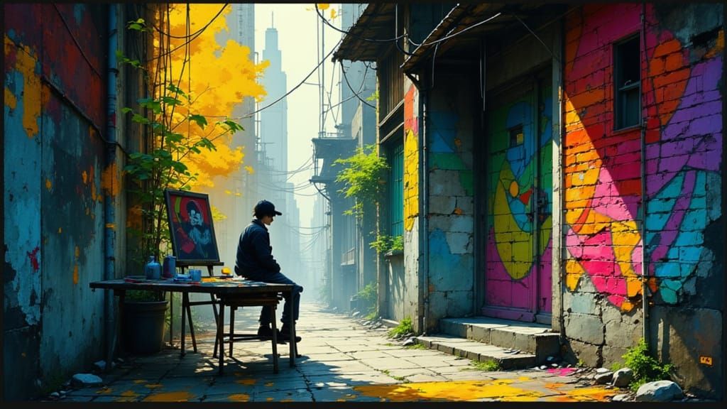 Street Artist Mural in Hidden City Alleyway