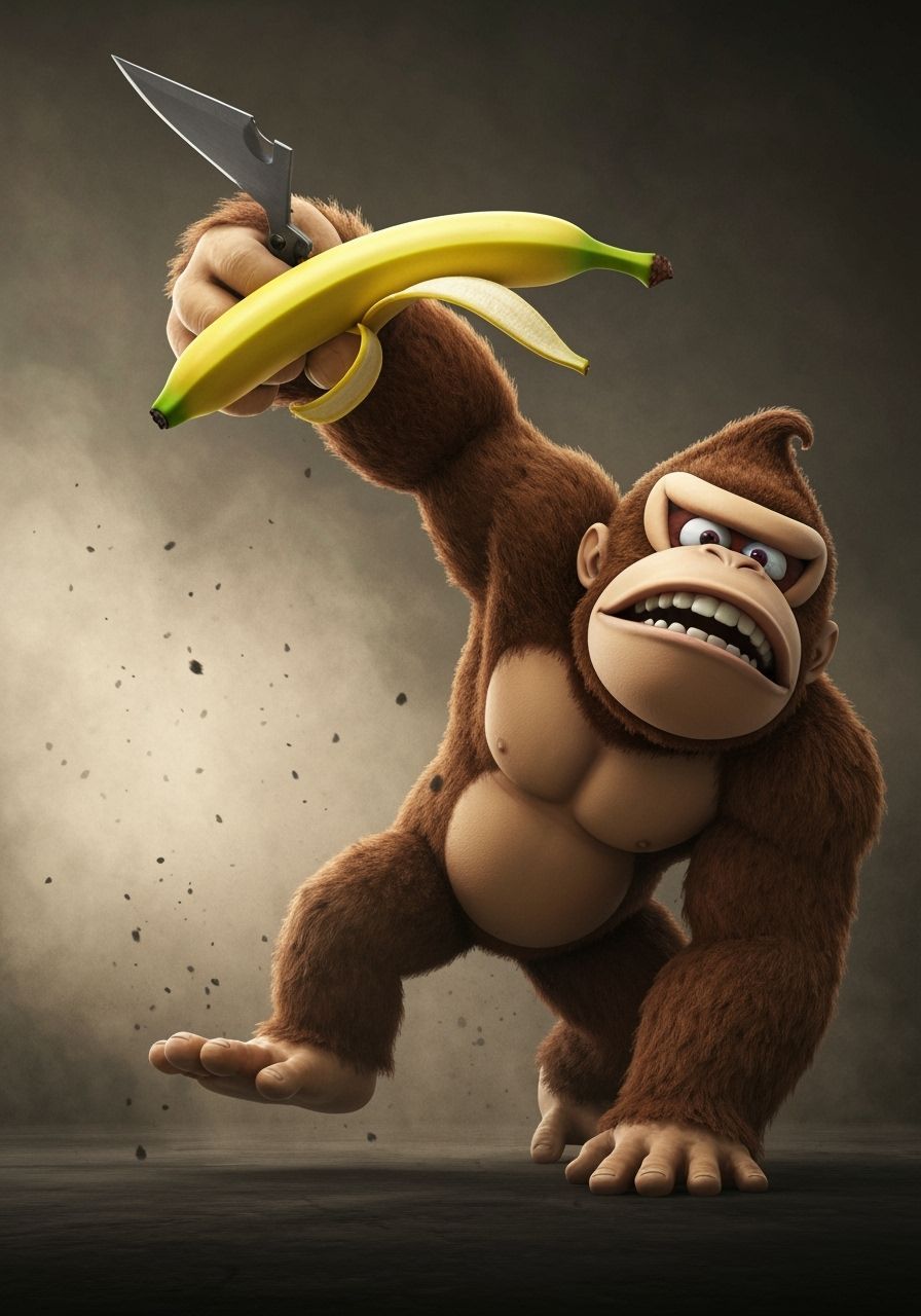 Donkey Kong Throws Banana Knife in Morbid Light